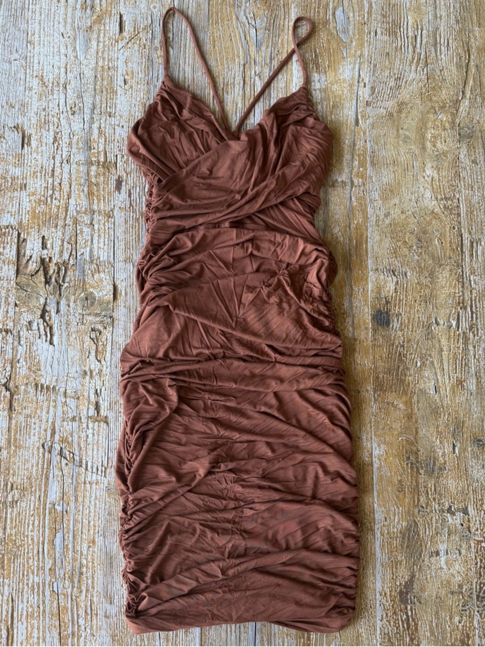 Bailey 44 Rust Brown Ruched Spaghetti-Strap Dress